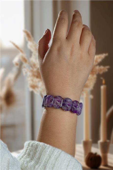 Ametist Doğal Taş Oval Kesim İri Bileklik