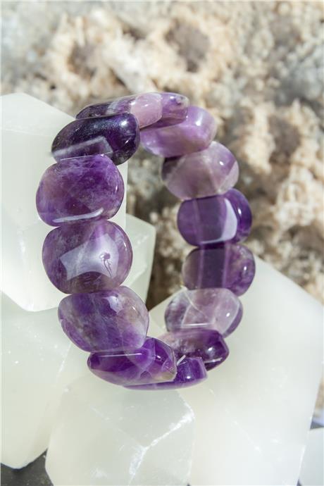 Ametist Doğal Taş Oval Kesim İri Bileklik