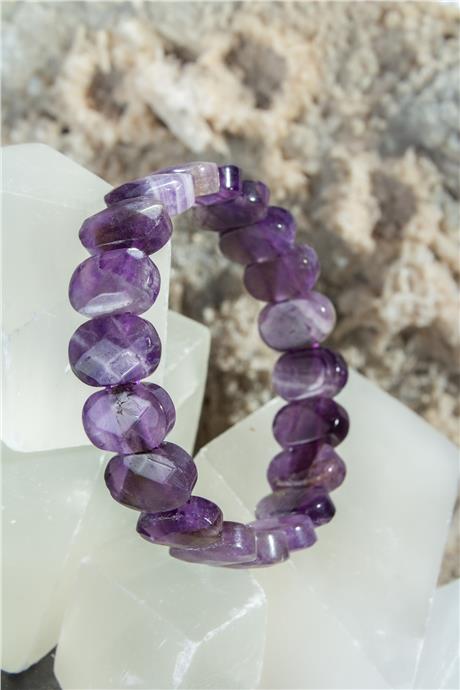 Ametist Doğal Taş Parlak Oval Faset Kesim Bileklik