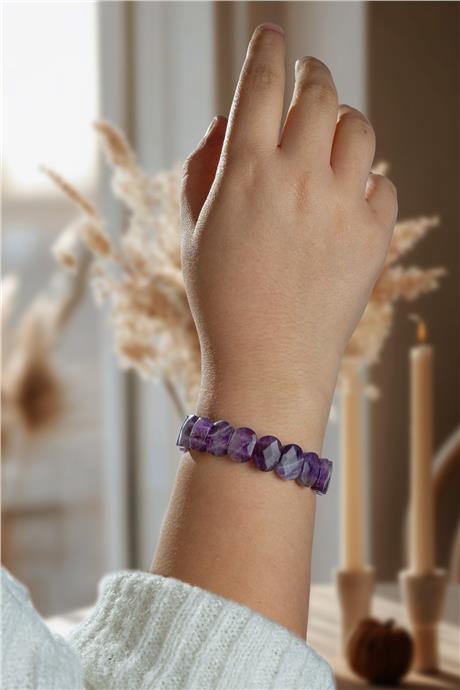 Ametist Doğal Taş Parlak Oval Faset Kesim Bileklik