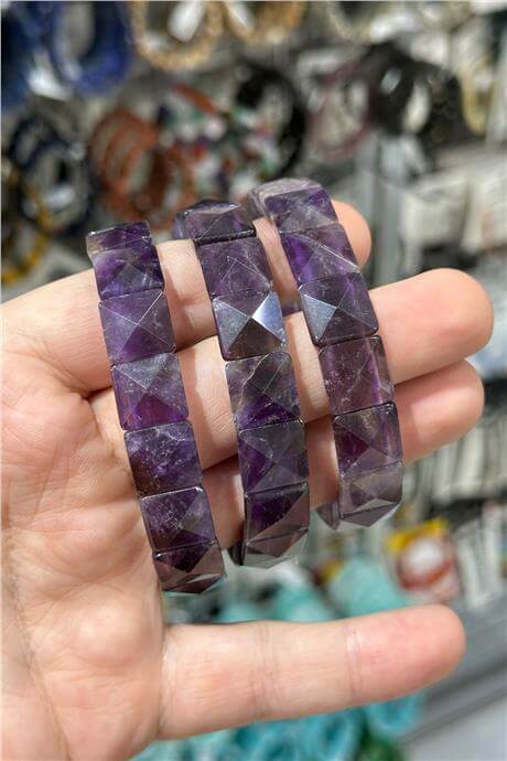Ametist Doğal Taş Parlak Kare Faset Kesim 12x12mm Bileklik