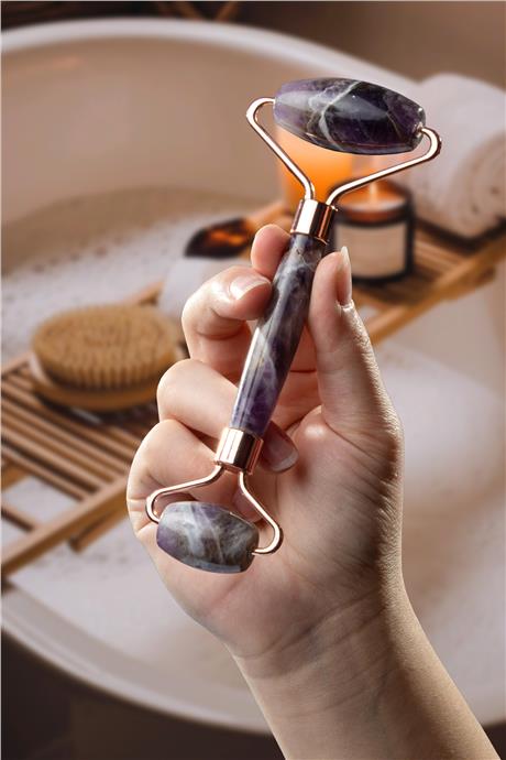Ametist Taşı Roz Face Roller Çift Taraflı Masaj Aleti