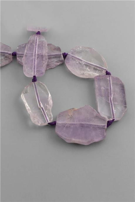 Amethyst Natural Stone Flat Amorphous Cut 26x38mm String Of Beads