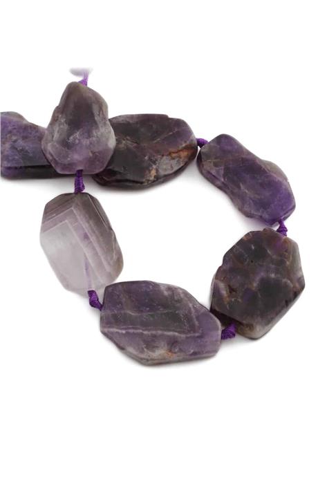 Amethyst Natural Stone Flat Amorphous Cut 26x38mm String Of Beads [AA]
