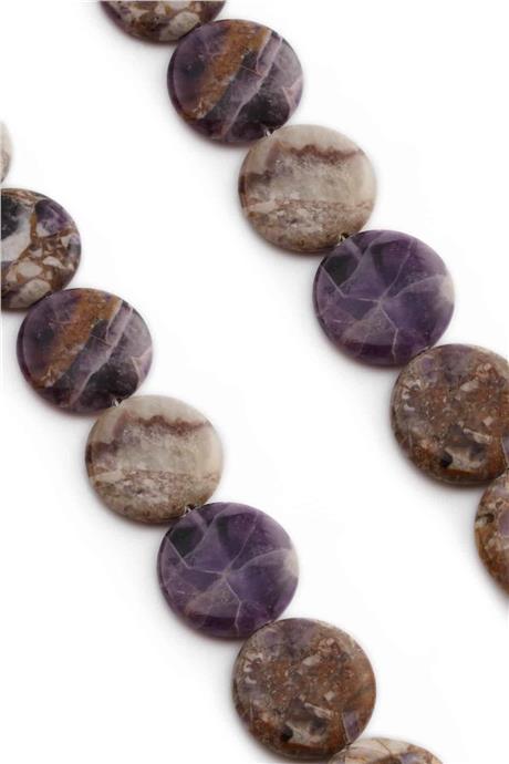 Amethyst Natural Stone Flat Circle Cut 30x7mm String Of Beads