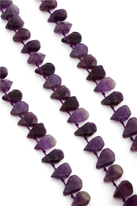 Amethyst Natural Stone Flat Drop Cut 16x12mm String Of Beads