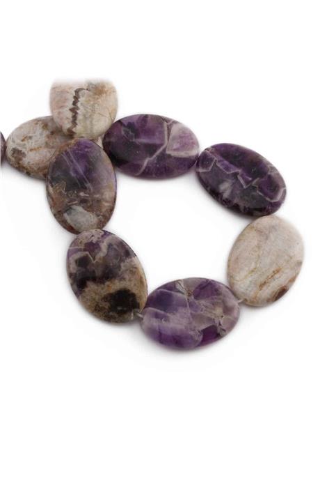 Amethyst Natural Stone Flat Oval Cut 25x35mm String Of Beads