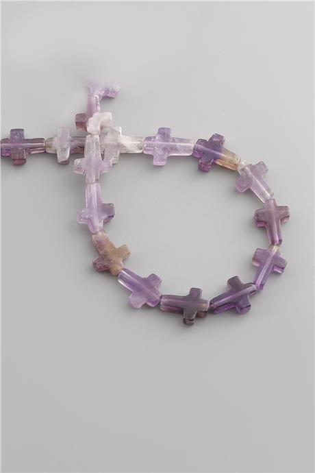 Amethyst Cross Cut Natural Stone 12x16mm String Of Beads