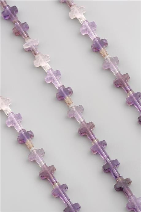 Amethyst Cross Cut Natural Stone 12x16mm String Of Beads