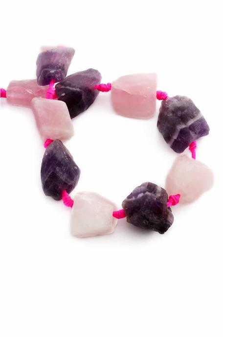 Amethyst-Pink Quartz Natural Stone Crude Mass Cut 15x25mm String Of Beads