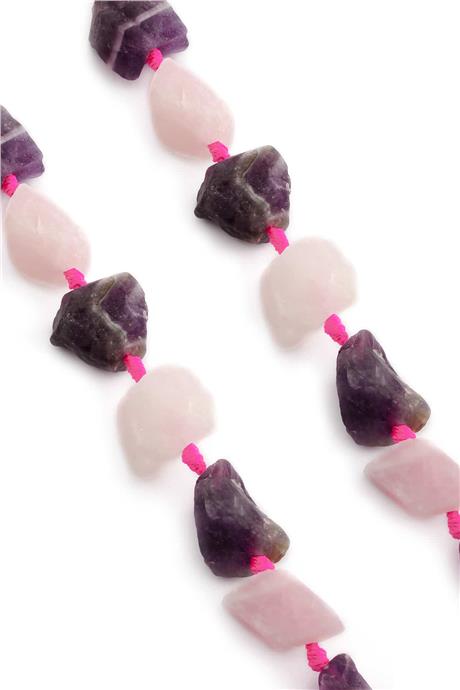 Amethyst-Pink Quartz Natural Stone Crude Mass Cut 15x25mm String Of Beads
