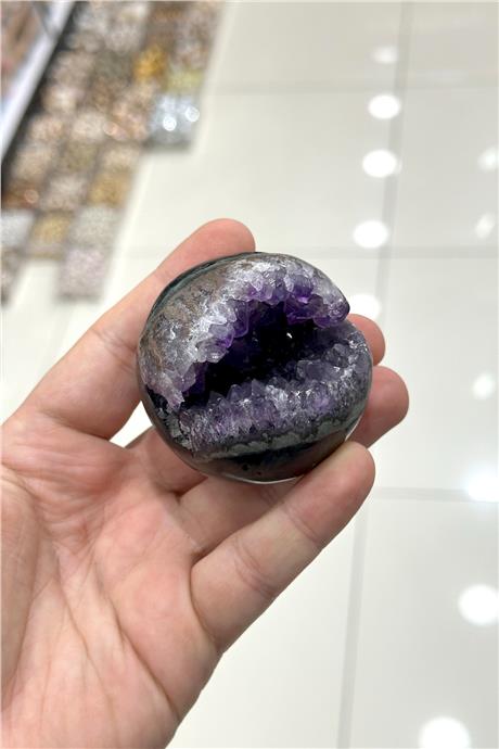 Ametist Taşı Deliksiz Küre Kesim Ham Kütle Dekoratif Obje - 239 Gram