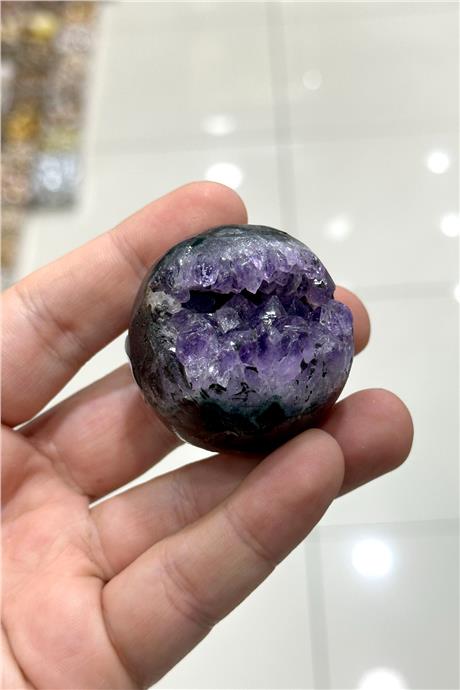 Ametist Taşı Deliksiz Küre Kesim Ham Kütle Dekoratif Obje - 119 Gram