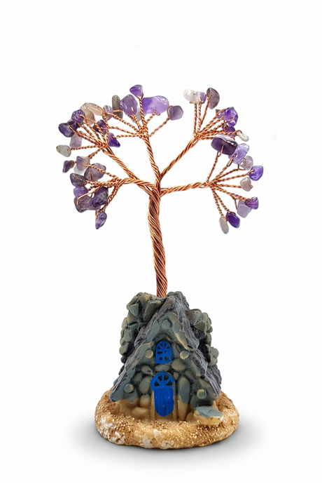 Ametist Taşı El Yapımı 5x12cm Doğal Taş Dekoratif Hayat Ağacı