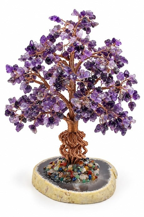 Ametist Taşı El Yapımı Doğal Taş Dekoratif Ağaç 15x35cm 3800g