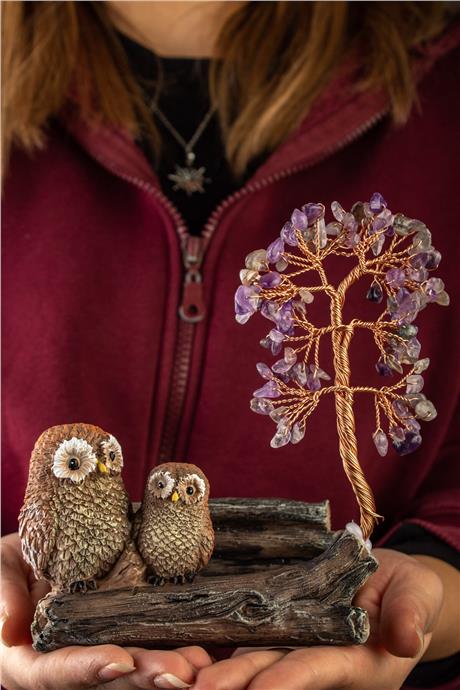 Ametist Taşı El Yapımı 11x15cm Doğal Taş Dekoratif Hayat Ağacı