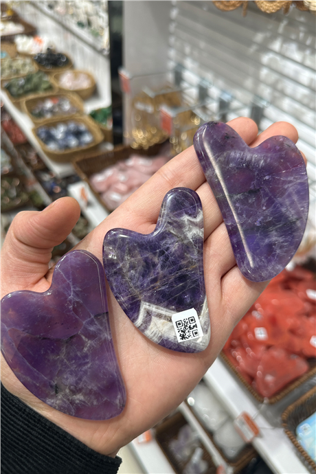 Ametist Taşı Gua Sha Kalp Kesim Yüz Masaj Taşı