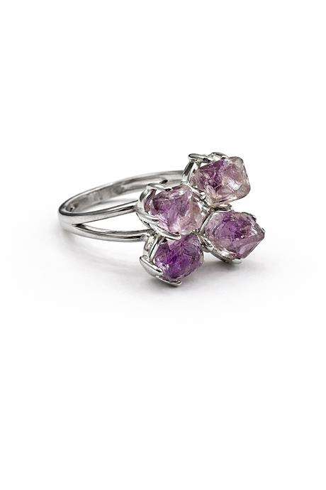 Ametist Taşı Ham Kütle Kesim Çelik Ayarlanabilir Yüzük