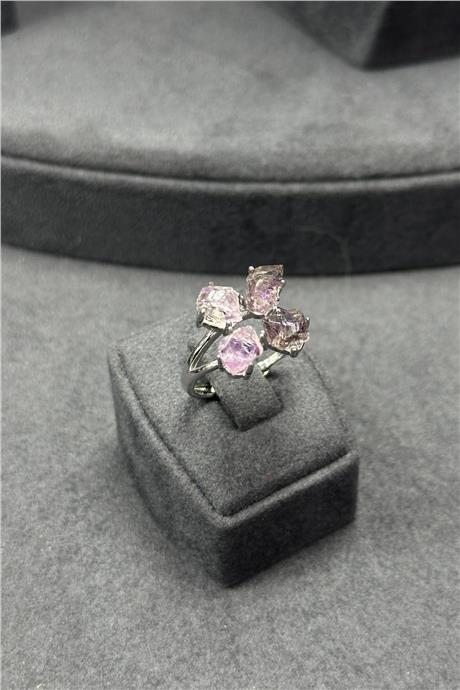 Ametist Taşı Ham Kütle Kesim Çelik Ayarlanabilir Yüzük