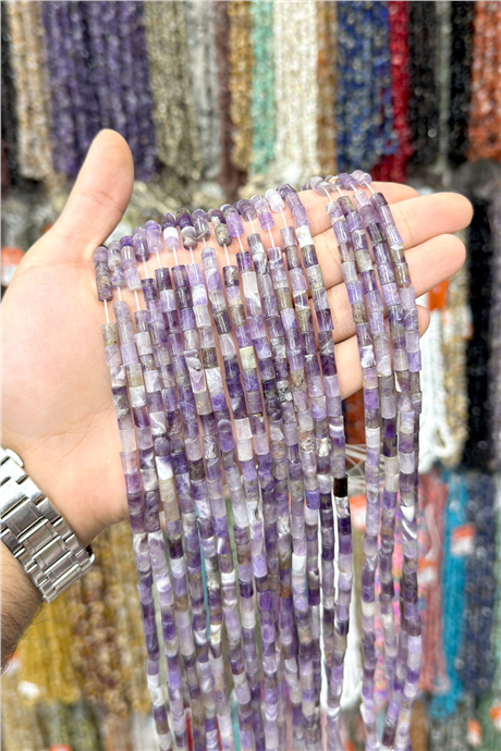 Ametist Taşı Silindir Kesim 5x8mm Doğal Taş Dizi