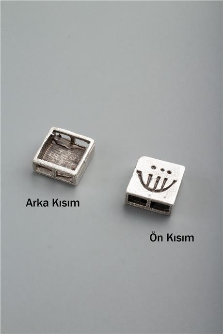 Antik Gümüş Kare Desen Noktalı Çizgisel Sembol Çift Delik 7mm Takı Aparatı