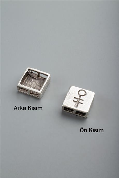 Antik Gümüş Kare Dişi Sembol Çift Delik 7mm Takı Aparatı