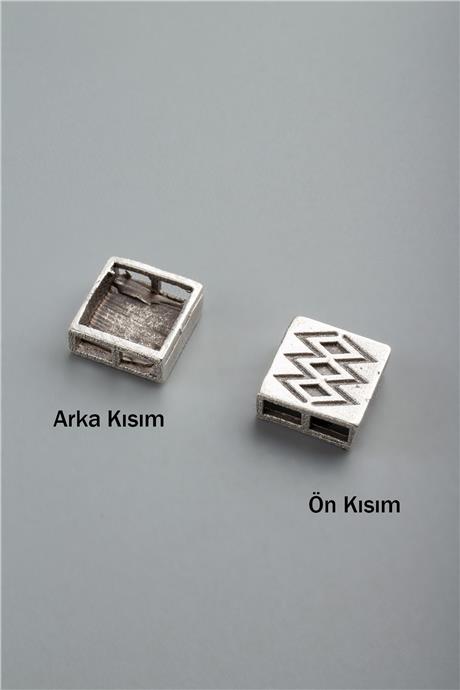 Antik Gümüş Kare Kiim Desen Sembol Çift Delik 7mm Takı Aparatı