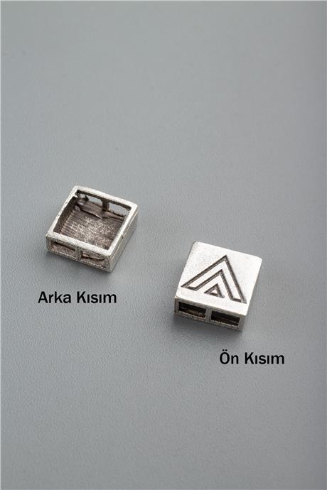 Antik Gümüş Kare Üçgen Desen Sembol Çift Delik 7mm Takı Aparatı