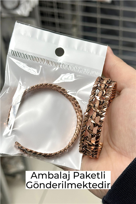 Antik Örgü Kabartmalı Ayarlanabilir Unisex Bakır Bileklik