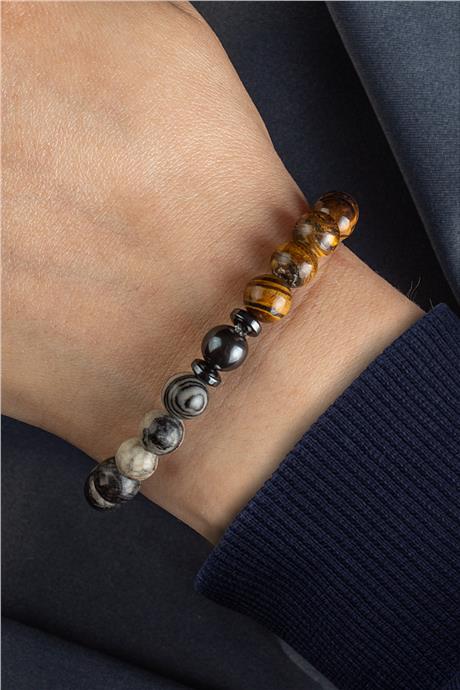 Aslan Burç Bilekliği Kaplan Gözü-Jasper-Kristal Kuvars-Labradorit Doğal Taş 8mm Bileklik