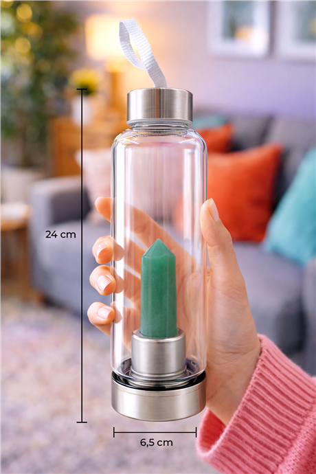 Aventurin 500 Ml Cam Matara Su Şişesi Kılıflı