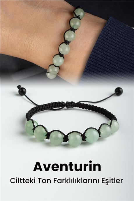 Aventurin Doğal Taş Küre Kesim 7 Taşlı Makrome Bileklik