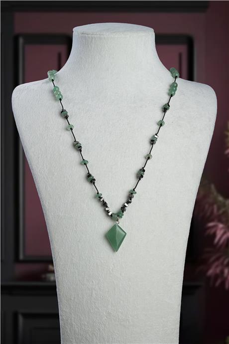 Aventurin Doğal Taş Küre Kesim Düğümlü Üçgen Taşlı Erkek Kolye