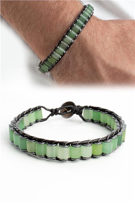 Aventurin Doğal Taş Örme Erkek Bilekliği 6x8mm