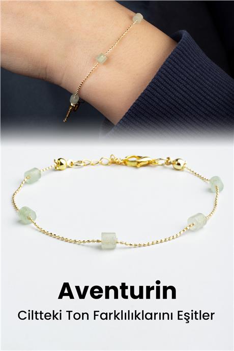 Aventurin Doğal Taş Silindir Kesim Zincir Kapamalı Bileklik