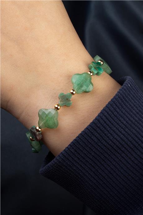 Aventurin Doğal Taş Yonca Kesim Zincir Kapamalı Bileklik