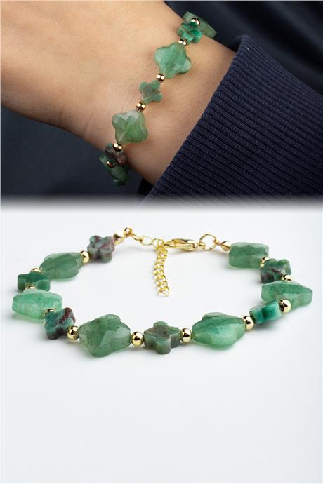Aventurin Doğal Taş Yonca Kesim Zincir Kapamalı Bileklik