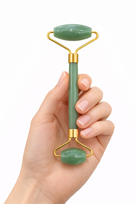 Aventurin Taşı Face Roller Taşı Yüz Masaj Aleti - Altın Sap