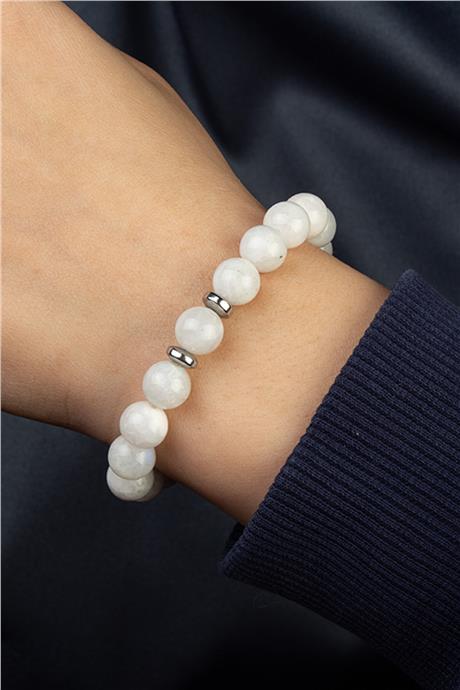 Ay Taşı Doğal Taş Parlak Beyaz Küre Kesim 8mm Bileklik