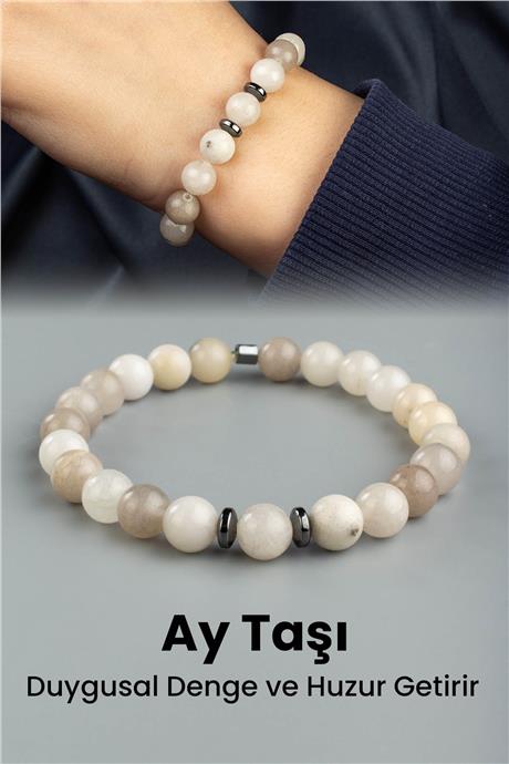Ay Taşı Doğal Taş Parlak Krem Küre Kesim 8mm Bileklik
