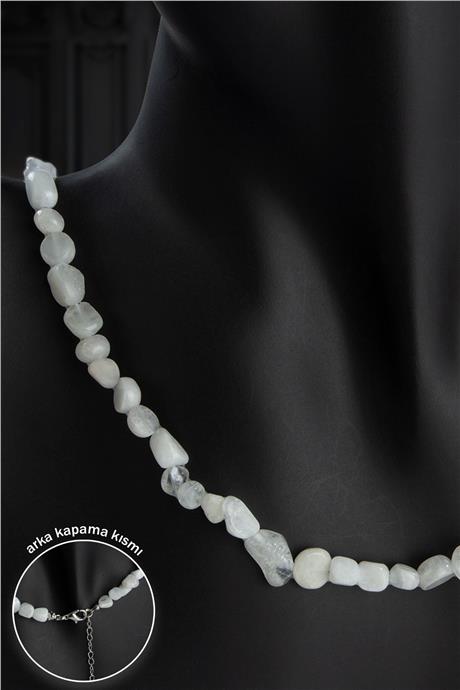 Ay Taşı Doğal Taş Tımbıl Kesim Beyaz 6x8mm Kolye