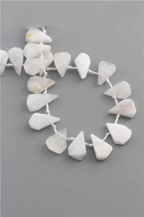 Ay Taşı Doğal Taş Parlak Beyaz Yassı Damla Kesim 16x12mm Dizi [AA]