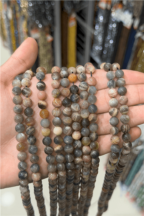 Ay Taşı Küre Kesim Parlak Siyah 8mm Doğal Taş Dizi