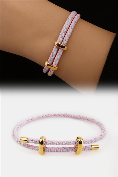 Ayarlanabilir Pembe-Gri Örme Çelik Bileklik