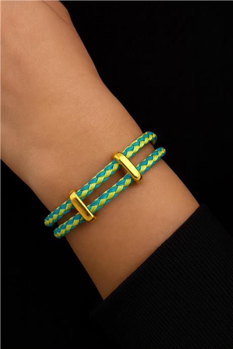 Ayarlanabilir Turkuaz-Sarı Örme Çelik Bileklik