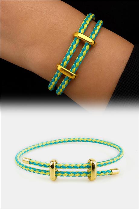 Ayarlanabilir Turkuaz-Sarı Örme Çelik Bileklik