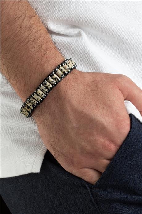 Benekli Jasper Doğal Taş Örme Erkek Bilekliği 6x8mm