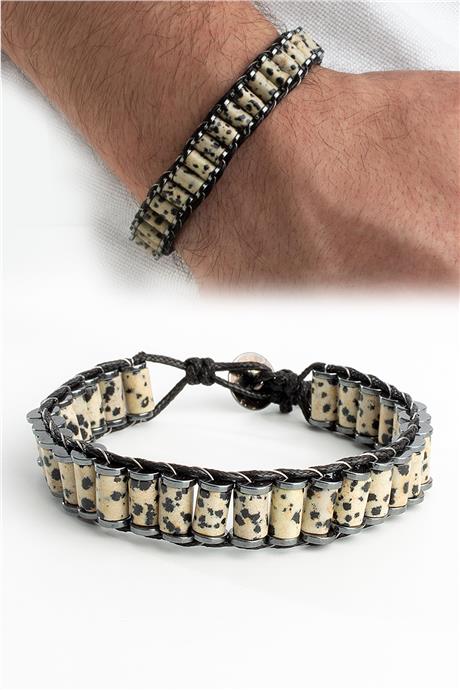 Benekli Jasper Doğal Taş Örme Erkek Bilekliği 6x8mm