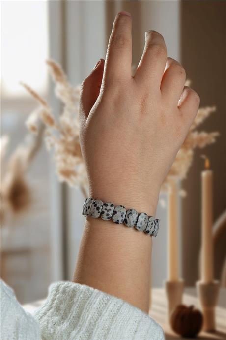 Dalmaçyalı Jasper Doğal Taş Oval Kesim Bileklik