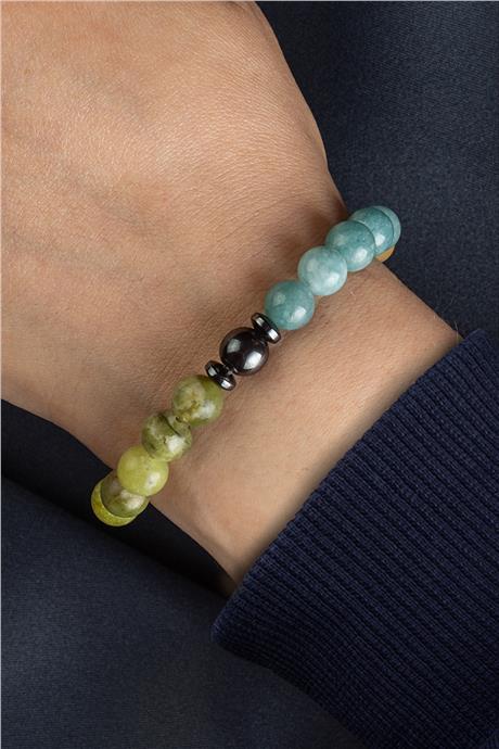 Boğa Burç Bilekliği Akik-Turkuaz-Akuamarin-Yeşim Doğal Taş 8mm Bileklik
